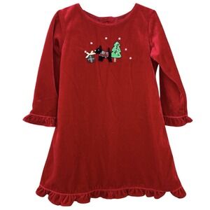 Sophie Rose Red Velvet Christmas Dress Girl's 24M Scottie Dog Embroidered Beaded